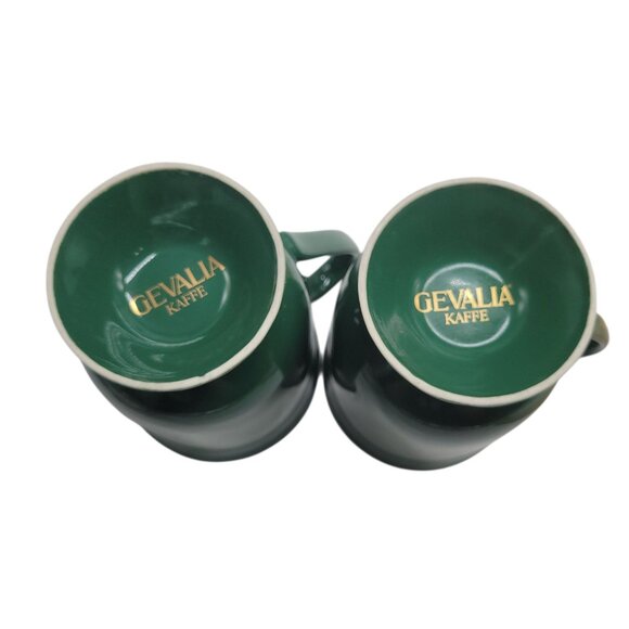 2 Gevalia Kaffe Green Footed Pedestal Mugs Gold Royal Emblem King of Sweden Coff - Picture 10 of 10